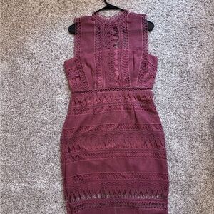 Bardot Lace Midi Dress in Plum